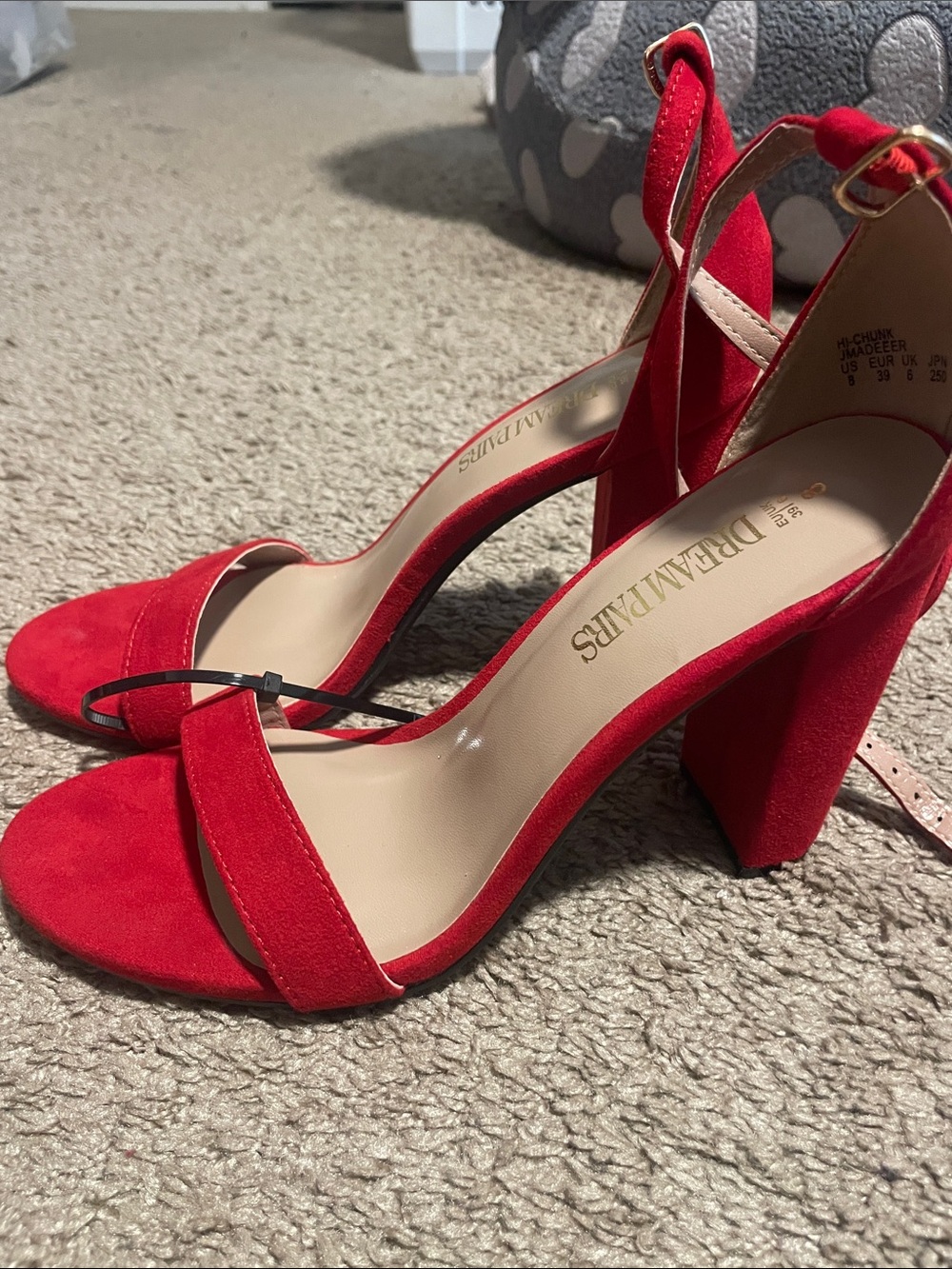 Dream Pairs Red Open-Toe Ankle-Strap Block Heels - Picture 2 of 4